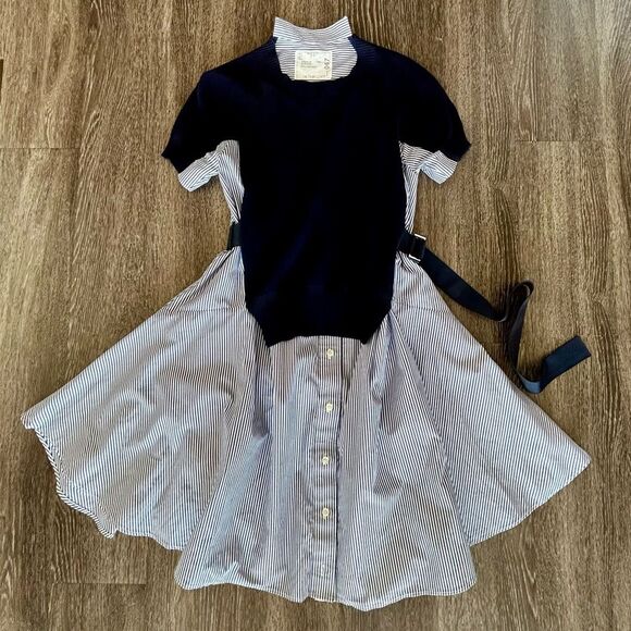 NWOT SACAI Hybrid Shirt Dress Navy Stripe 100% Cotton Knit Overlay Size 1/XS - Picture 4 of 14